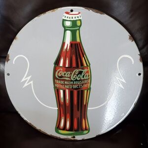 Authentic Antique 1923 Porcelain Coca-Cola Christmas Ad Sign - 18" - Very Rare